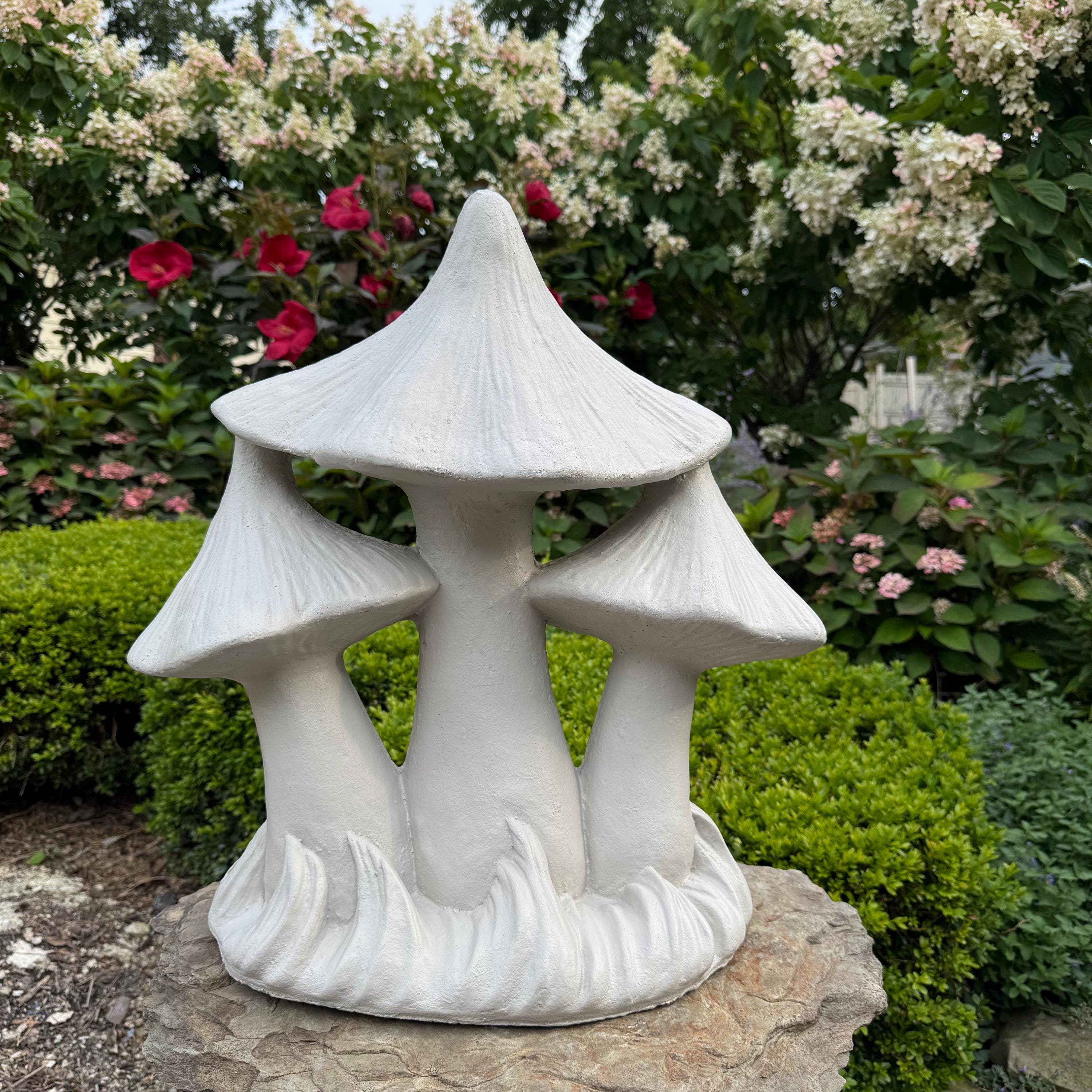 Large Concrete Triple Mushroom Statue 21" Outdoor Garden Sculpture Yard Art Decor Ornament Gift