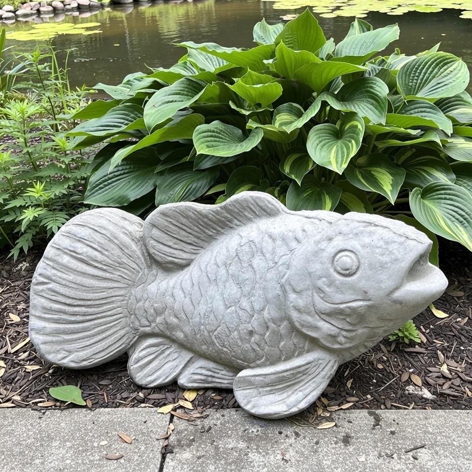 Large Concrete Koi Fish Statue 17 inch Garden Sculpture Pond Decor Zen Yard Art Lawn Ornament Gift