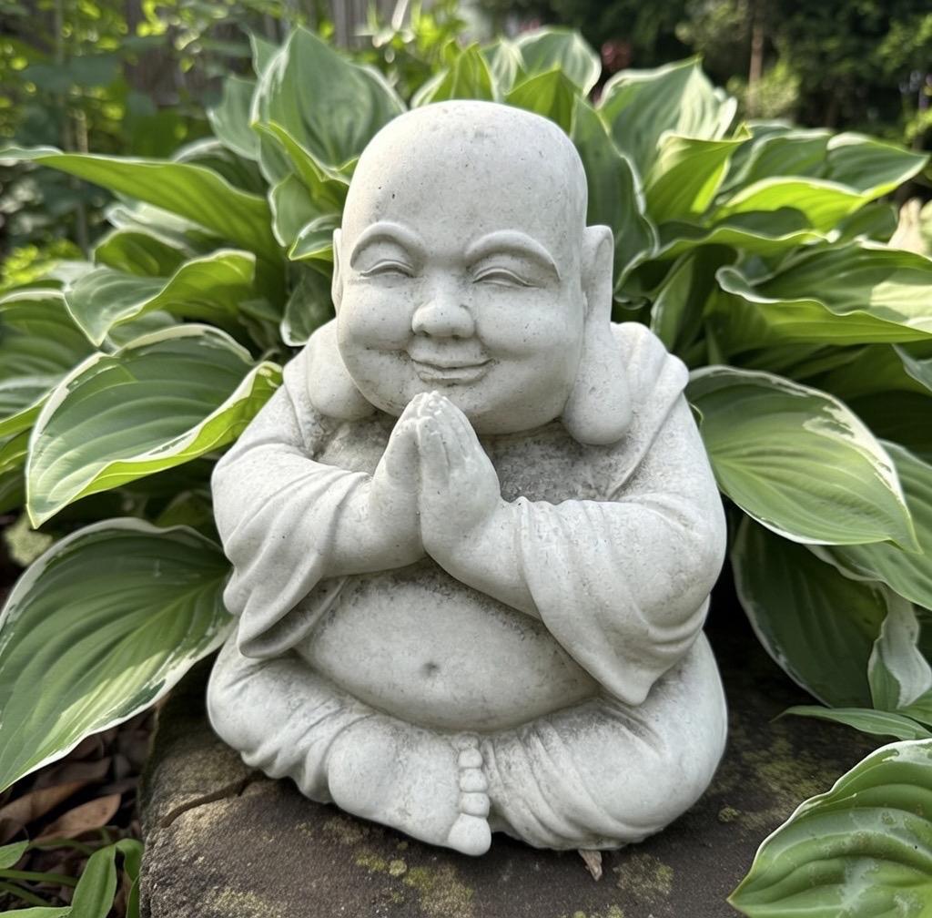 10 Inch Concrete Sitting Buddha Statue - Happy Praying Garden Sculpture for Outdoor Zen Space Meditation Decor