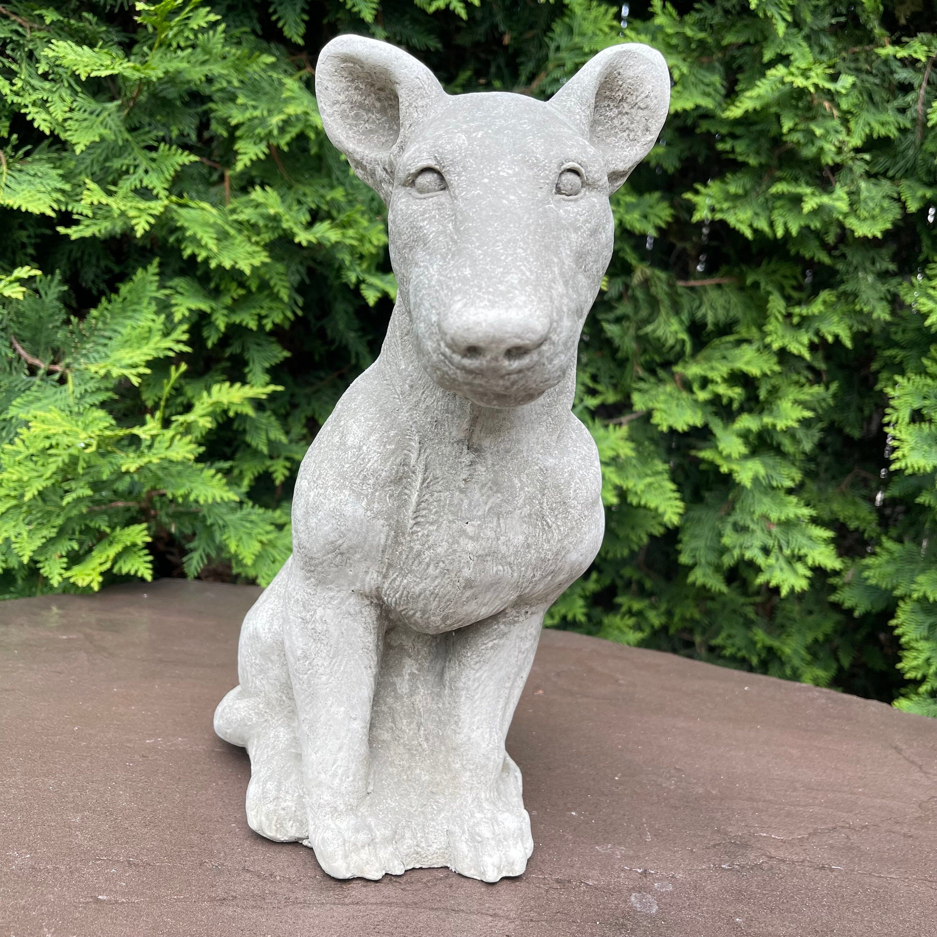 Bull Terrier Garden Statue 12.5 Inch Concrete Dog Sculpture Yard Art Memorial Pet Decor