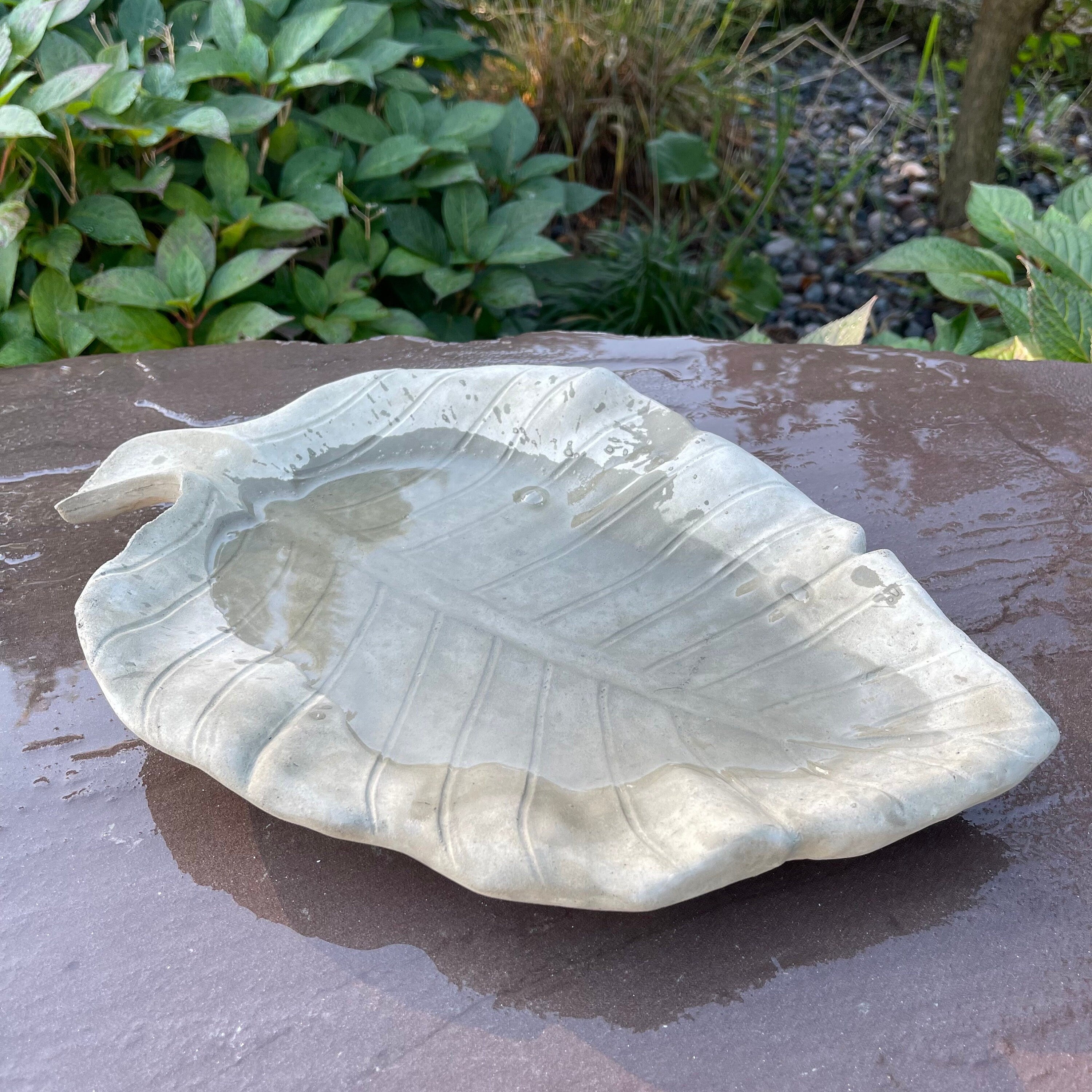 Cement Leaf Bird Bath 16" Low Concrete Bird Bath / Concrete Puddler For The Garden