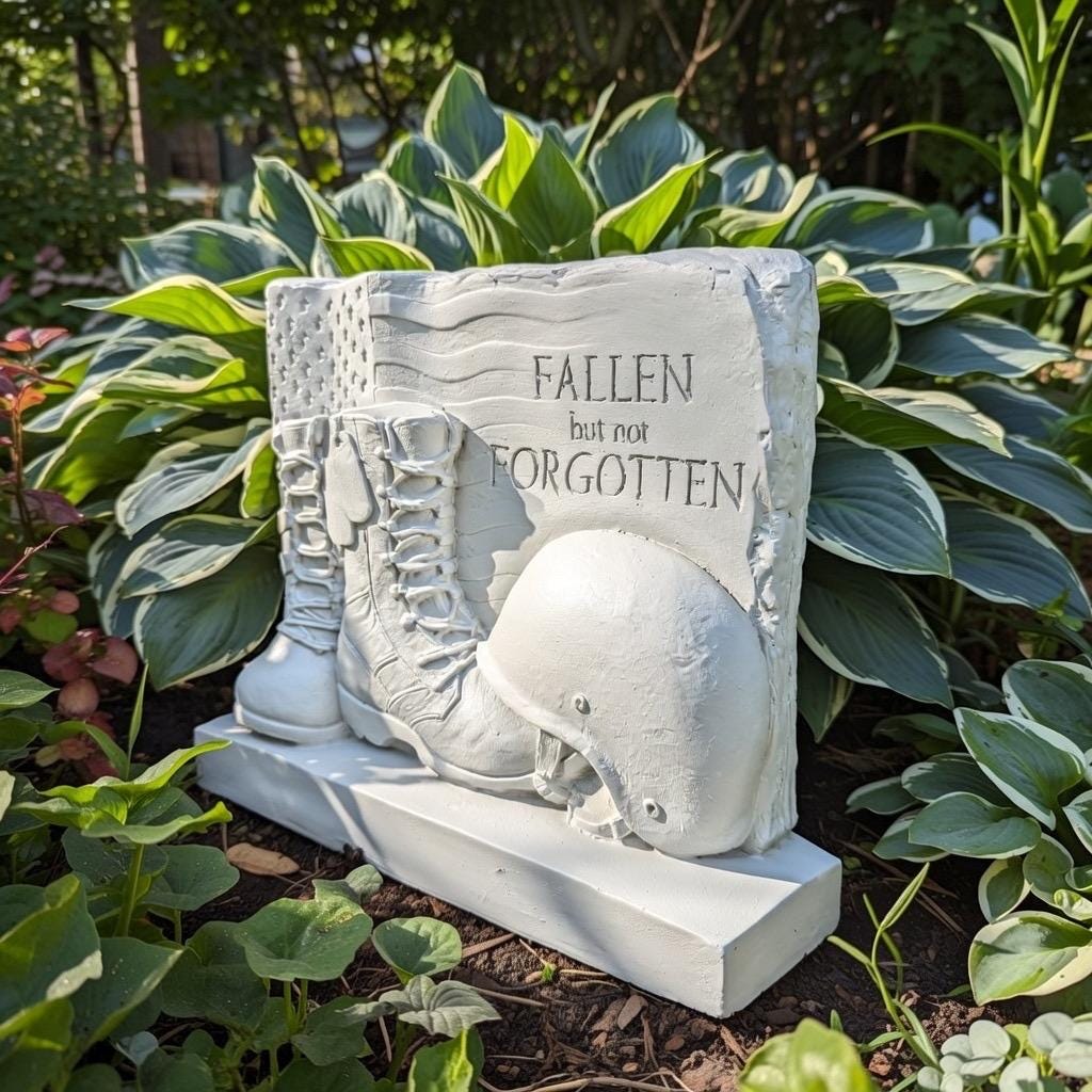 Military Memorial Concrete Soldier Statue 12" Tribute Garden Sculpture & Cemetery Grave Marker