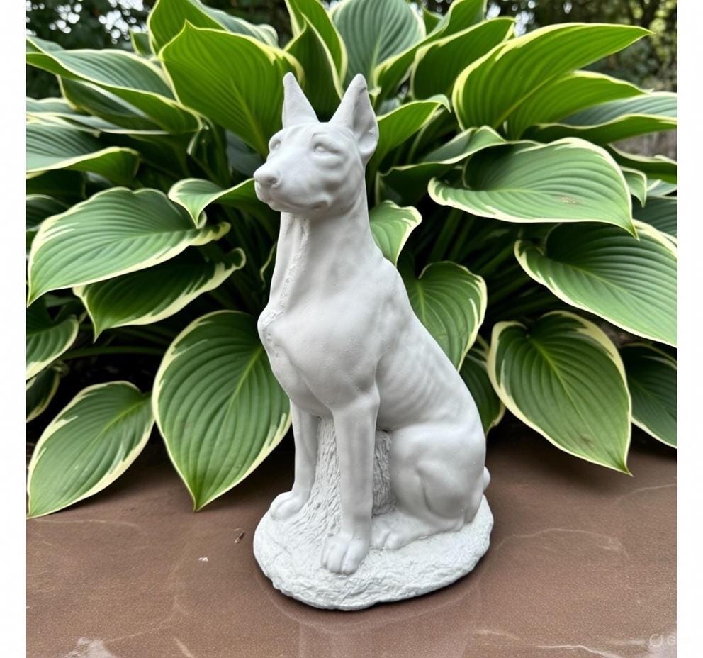 12 Inch Concrete Doberman Pinscher Garden Statue: Outdoor Dog Sculpture Yard Decor Lawn Ornament Pet Memorial Gift