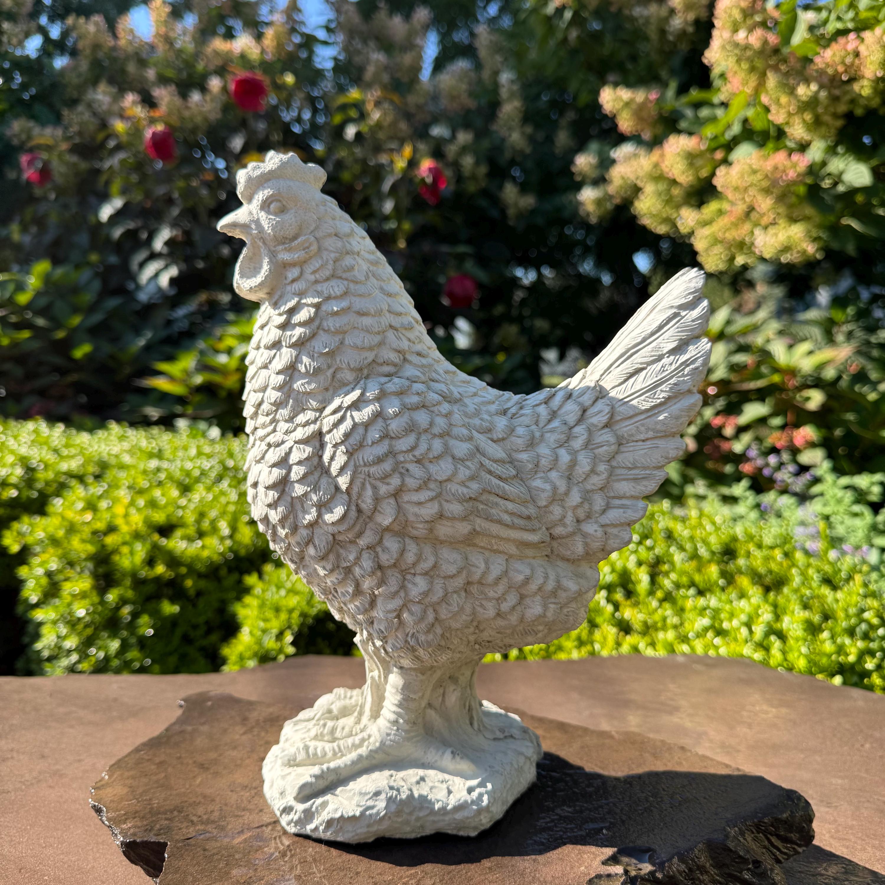 Concrete Chicken Statue 11.75" Garden Sculpture Outdoor Farmhouse Yard Art Animal Decor Gift