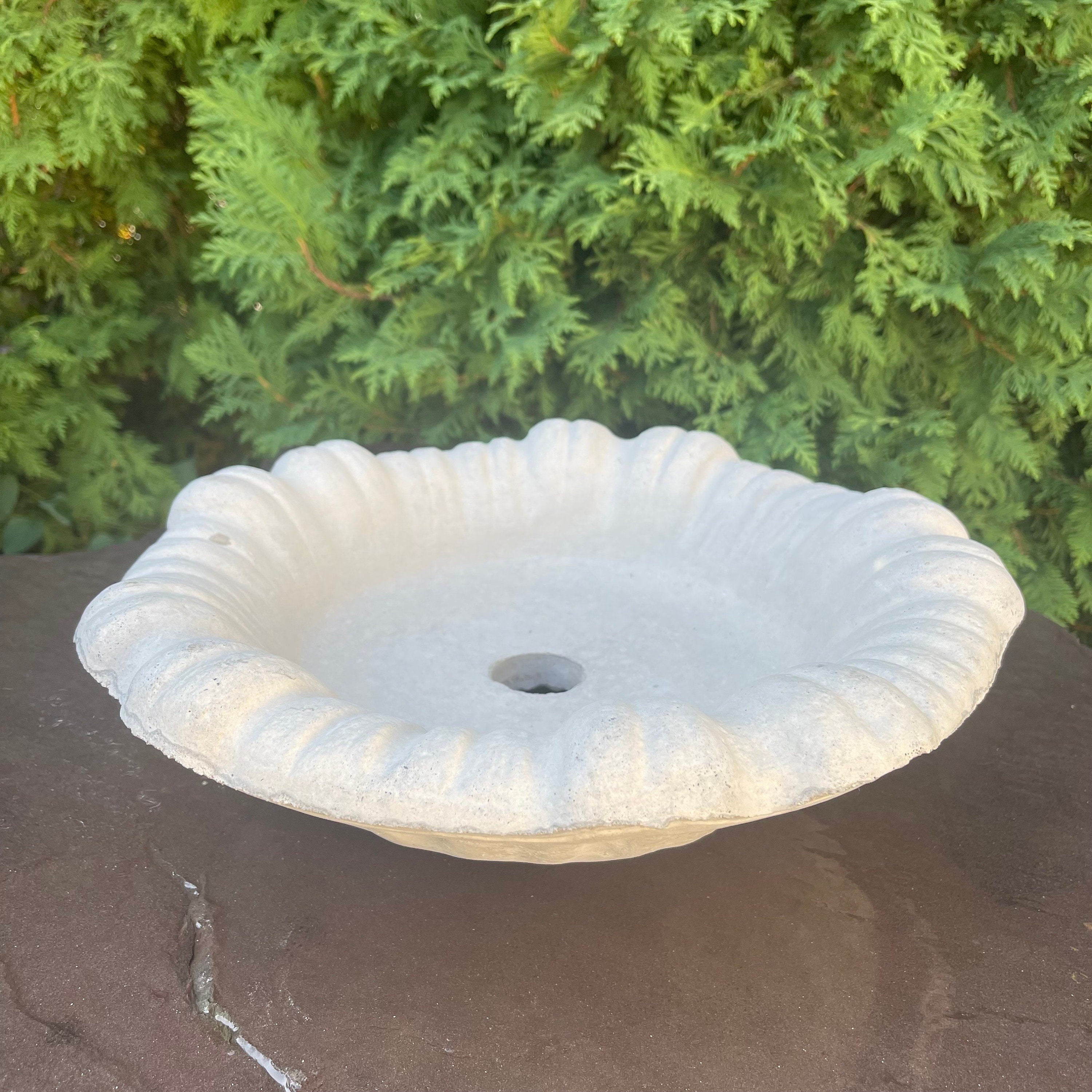 13.5 Inch Concrete Fountain Bowl Replacement - Small Outdoor Cement Tulip Basin for Garden Water Features