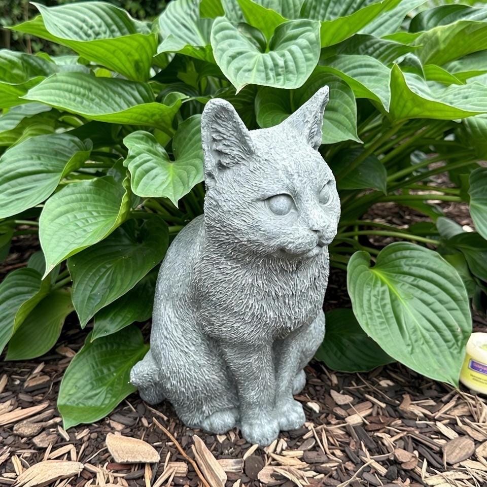 Stone Cat Statue For The Garden 12" Cat In Concrete