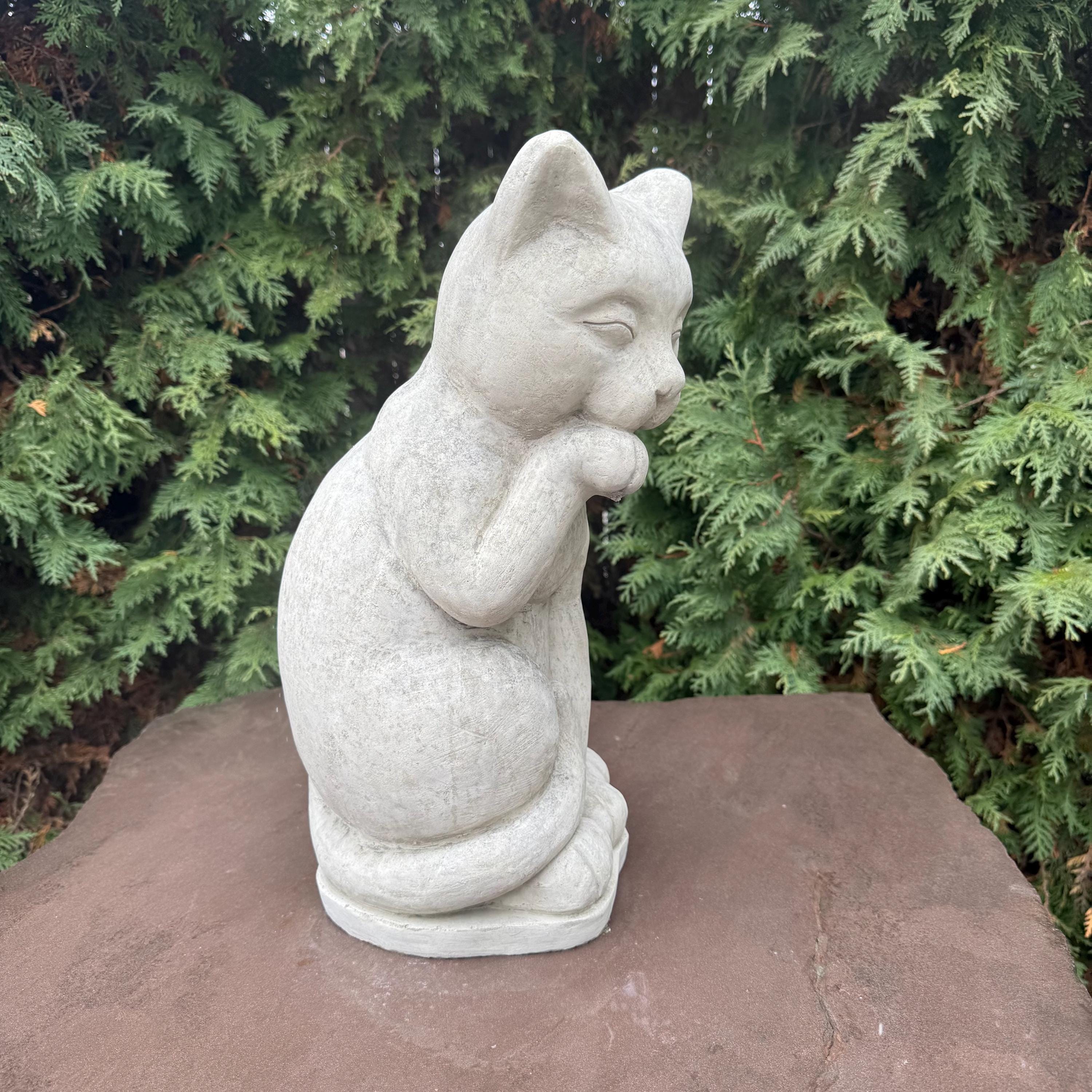 Concrete Cat Statue 16" Cement Cat Garden Statues