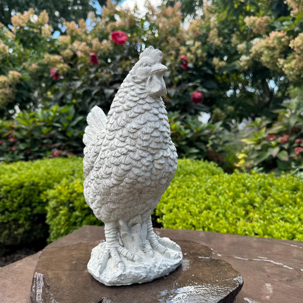 Concrete Chicken Statue 11.75" Garden Sculpture Outdoor Farmhouse Yard Art Animal Decor Gift