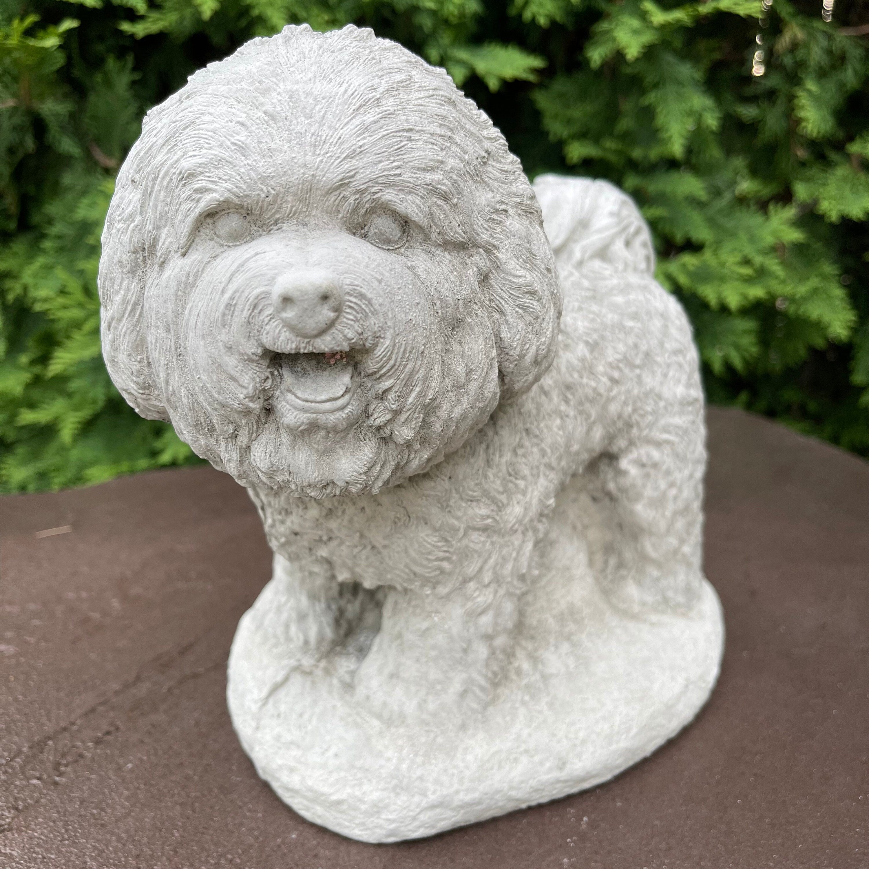 Bichon Frise Concrete Statue 9 Inch Outdoor Garden Sculpture Pet Memorial Gift Dog Yard Art Lawn Ornament Decor