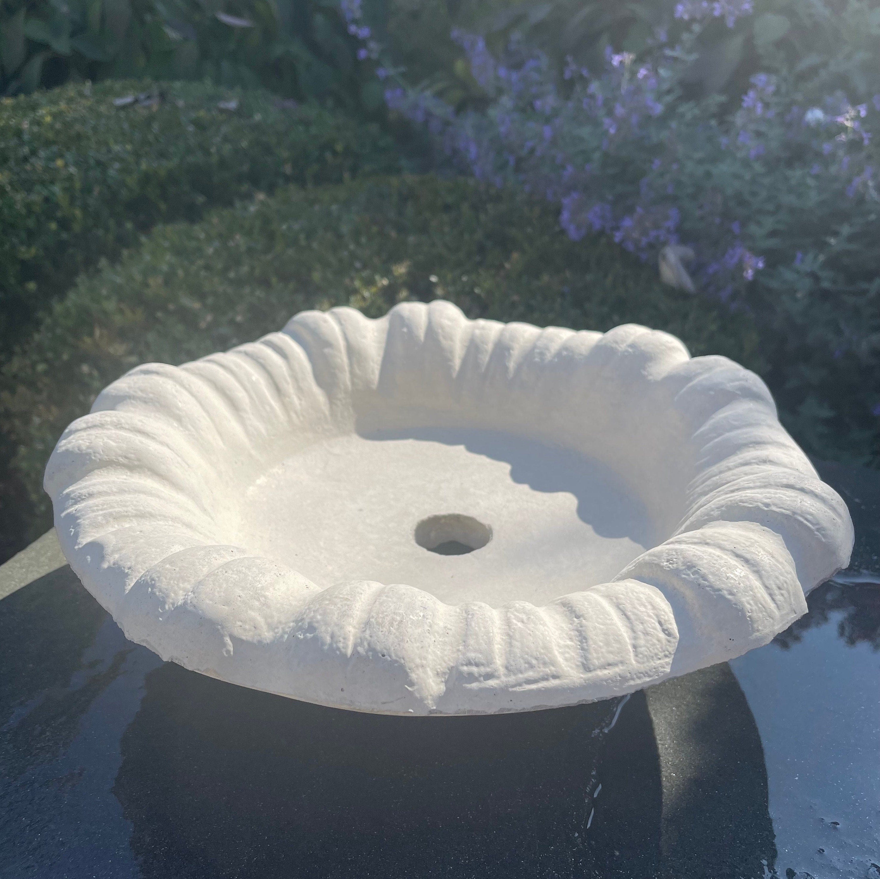 13.5 Inch Concrete Fountain Bowl Replacement - Small Outdoor Cement Tulip Basin for Garden Water Features