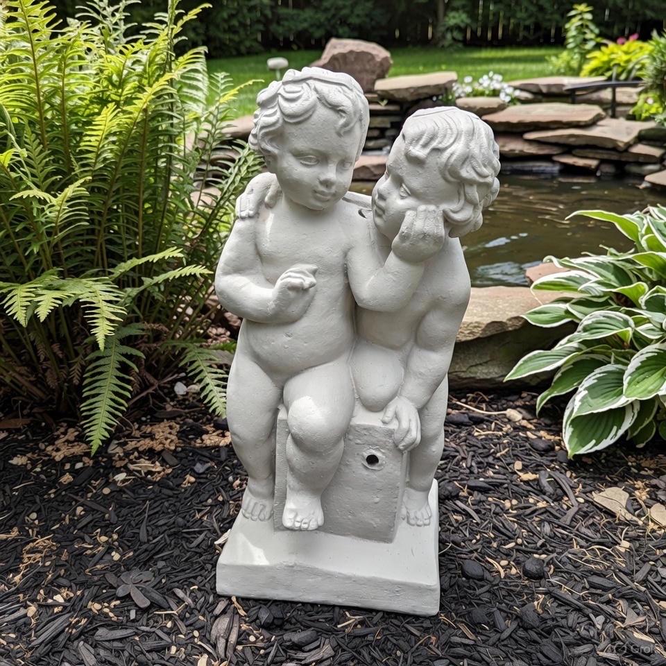Replacement Concrete Fountain Topper 20" Cement Pond Spitter Fountain Classic Children Boy