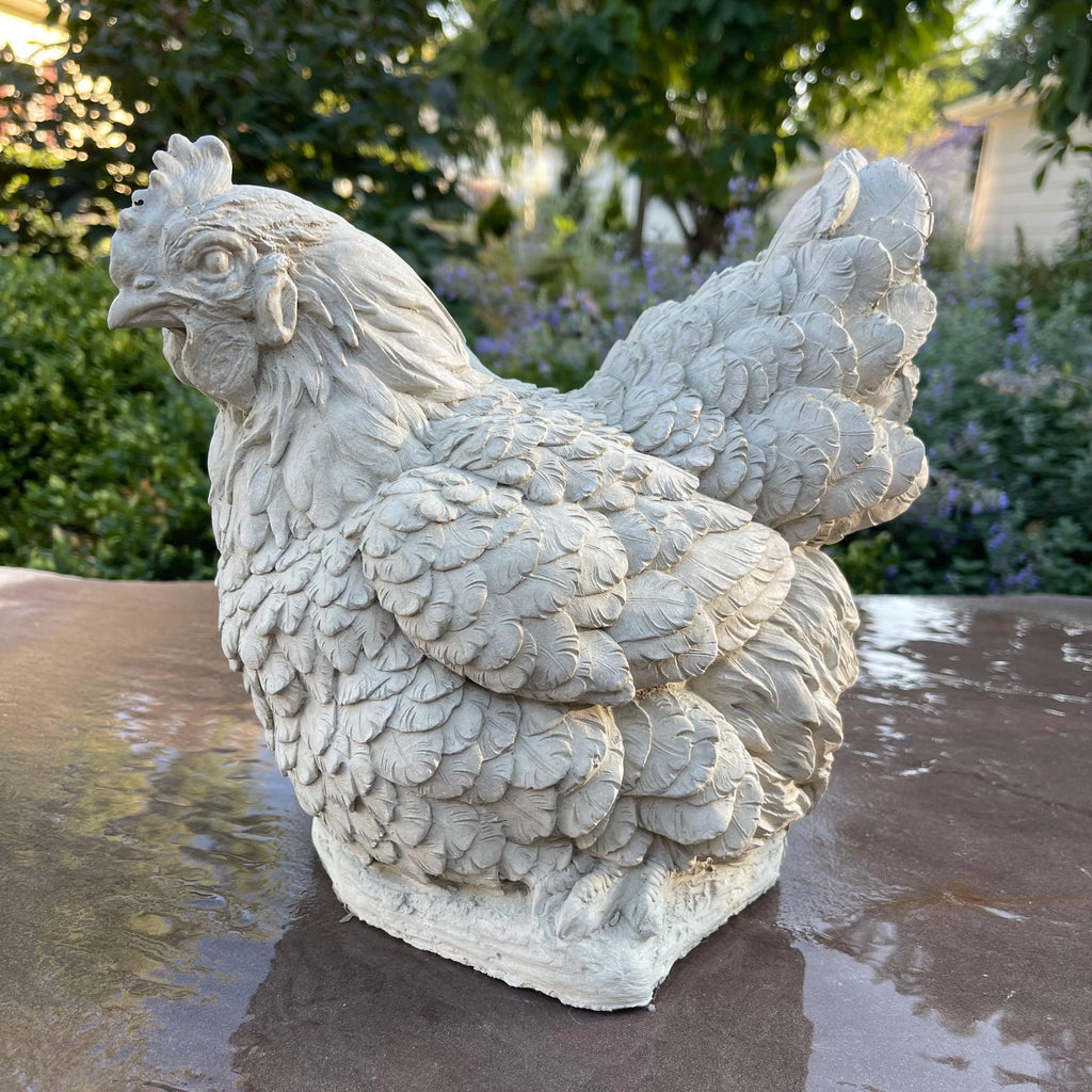 Concrete Chicken Statue Garden Sculpture 10" Outdoor Farmhouse Yard Decor Lawn Ornament Animal Art Gift