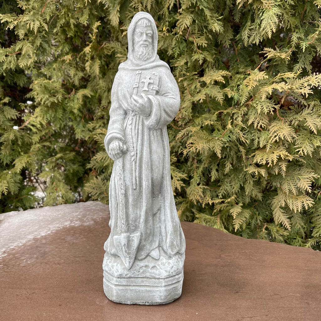 15 Inch Painted Saint Fiacre Garden Statue - Concrete Catholic Patron Sculpture Outdoor Yard Ornament Gift