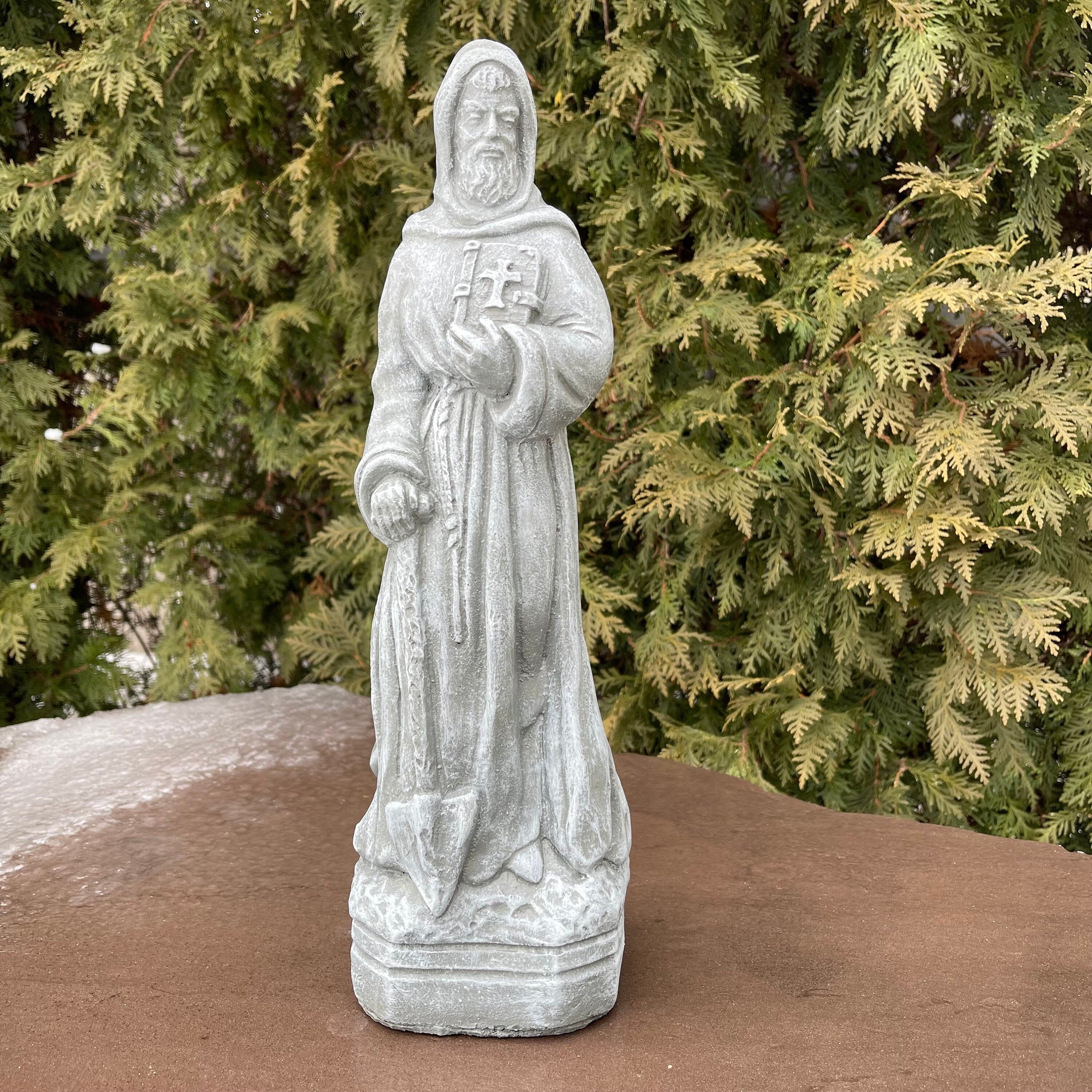 15 Inch Painted Saint Fiacre Garden Statue - Concrete Catholic Patron Sculpture Outdoor Yard Ornament Gift