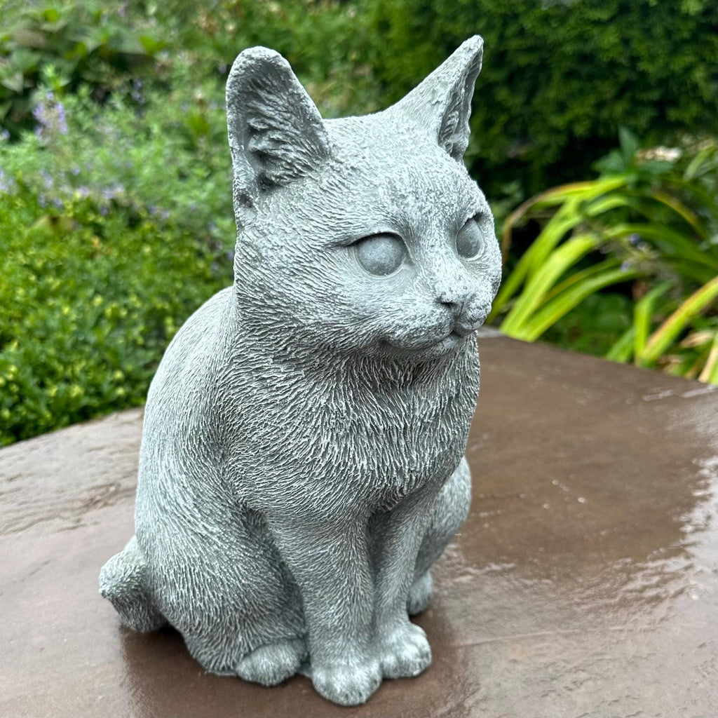 Stone Cat Statue For The Garden 12" Cat In Concrete